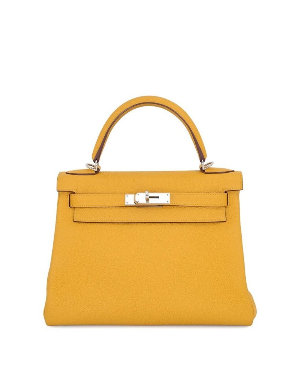 Hermes Handbag Kelly 28 Retourne Jaune Ambre Silver Togo 2-Way Bag